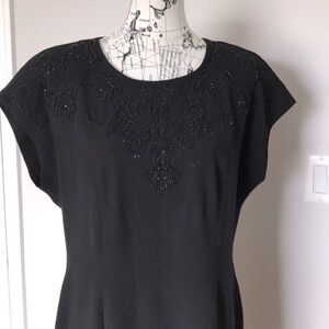 Vintage Sheath Shift Formal Evening Beads Embellished Pleated Fit Bodice Plus